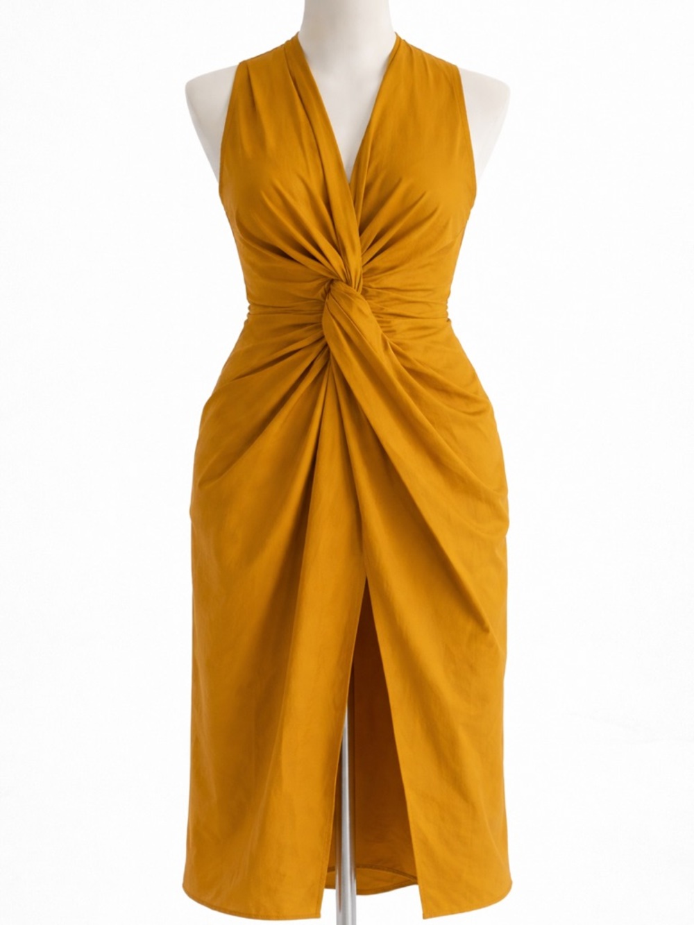 Zara Mustard Twist-Front Sleeveless Midi Dress